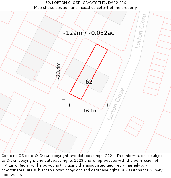 62, LORTON CLOSE, GRAVESEND, DA12 4EX: Plot and title map