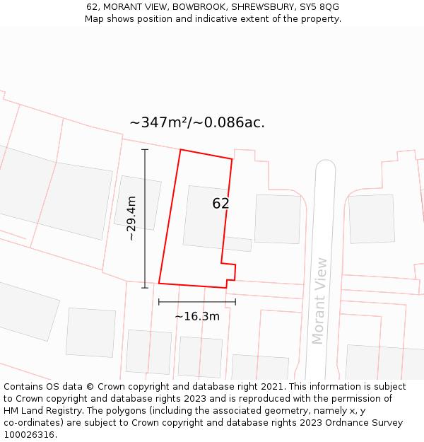 62, MORANT VIEW, BOWBROOK, SHREWSBURY, SY5 8QG: Plot and title map