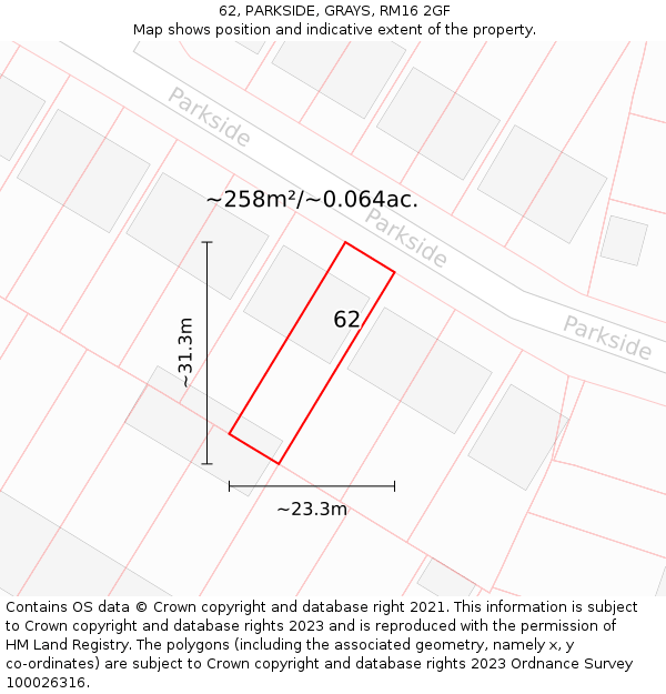 62, PARKSIDE, GRAYS, RM16 2GF: Plot and title map