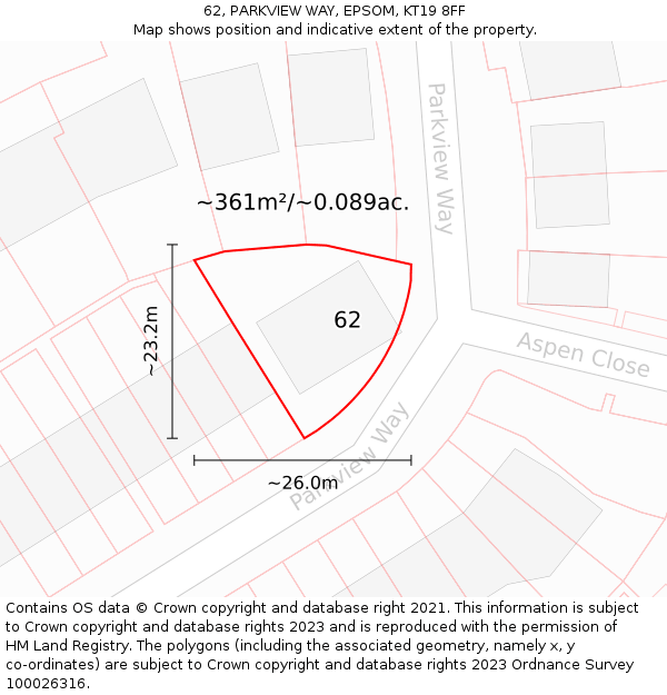62, PARKVIEW WAY, EPSOM, KT19 8FF: Plot and title map