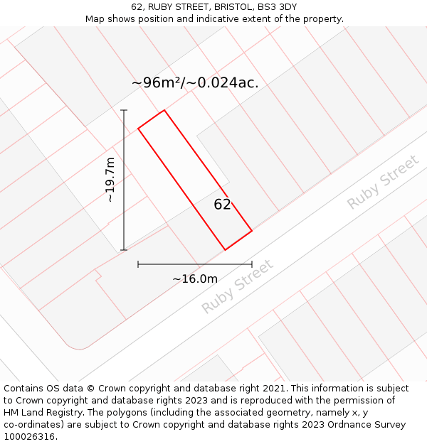 62, RUBY STREET, BRISTOL, BS3 3DY: Plot and title map