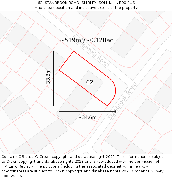 62, STANBROOK ROAD, SHIRLEY, SOLIHULL, B90 4US: Plot and title map