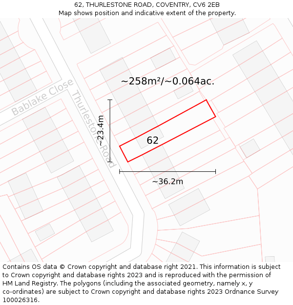 62, THURLESTONE ROAD, COVENTRY, CV6 2EB: Plot and title map