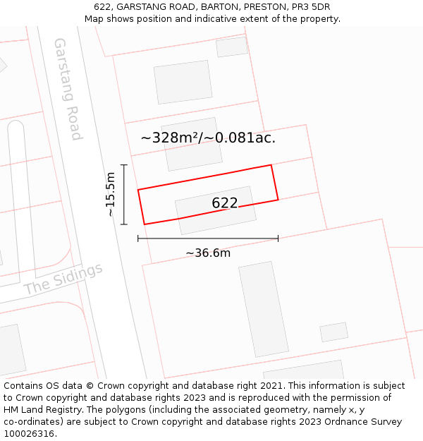 622, GARSTANG ROAD, BARTON, PRESTON, PR3 5DR: Plot and title map