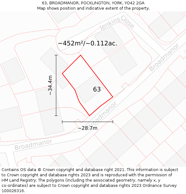 63, BROADMANOR, POCKLINGTON, YORK, YO42 2GA: Plot and title map
