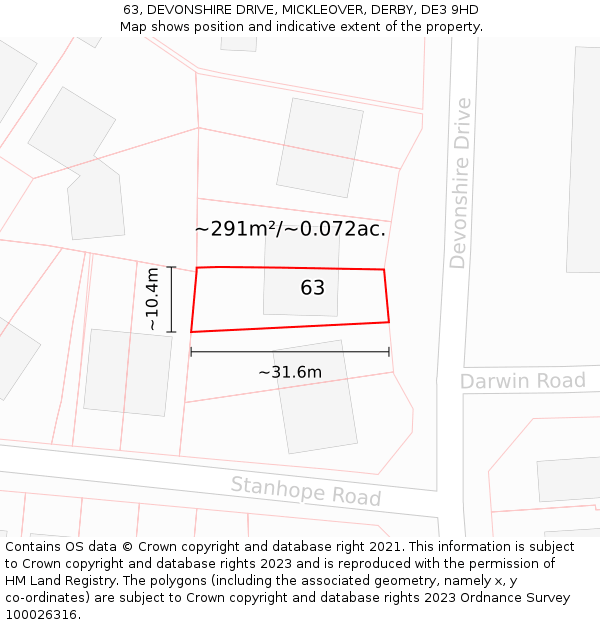 63, DEVONSHIRE DRIVE, MICKLEOVER, DERBY, DE3 9HD: Plot and title map