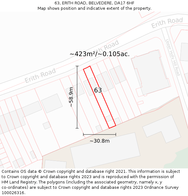 63, ERITH ROAD, BELVEDERE, DA17 6HF: Plot and title map