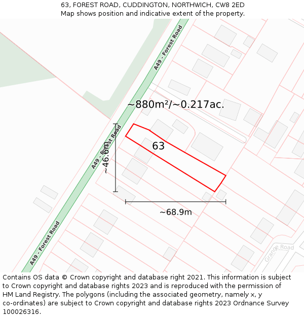 63, FOREST ROAD, CUDDINGTON, NORTHWICH, CW8 2ED: Plot and title map