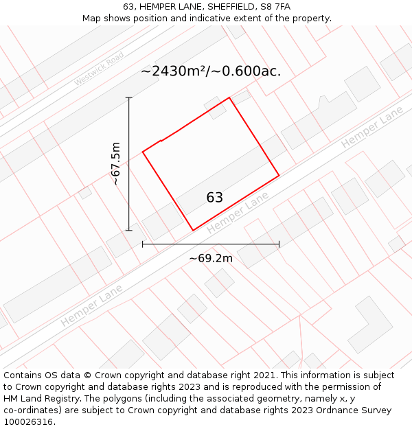 63, HEMPER LANE, SHEFFIELD, S8 7FA: Plot and title map