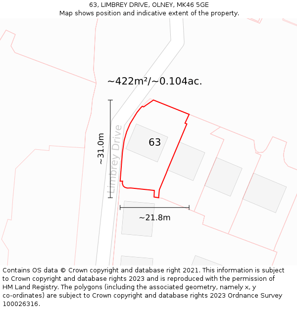63, LIMBREY DRIVE, OLNEY, MK46 5GE: Plot and title map
