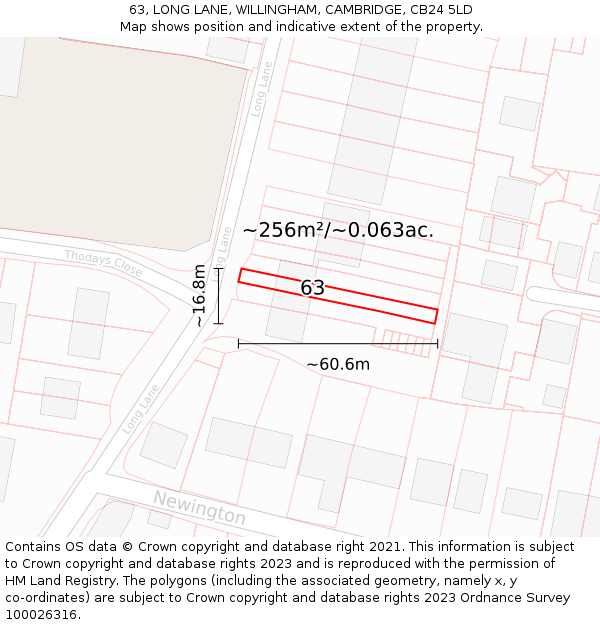 63, LONG LANE, WILLINGHAM, CAMBRIDGE, CB24 5LD: Plot and title map