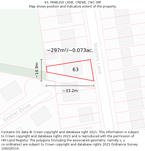 63, MABLINS LANE, CREWE, CW1 3RF: Plot and title map
