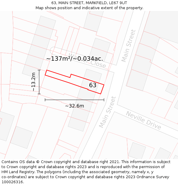 63, MAIN STREET, MARKFIELD, LE67 9UT: Plot and title map