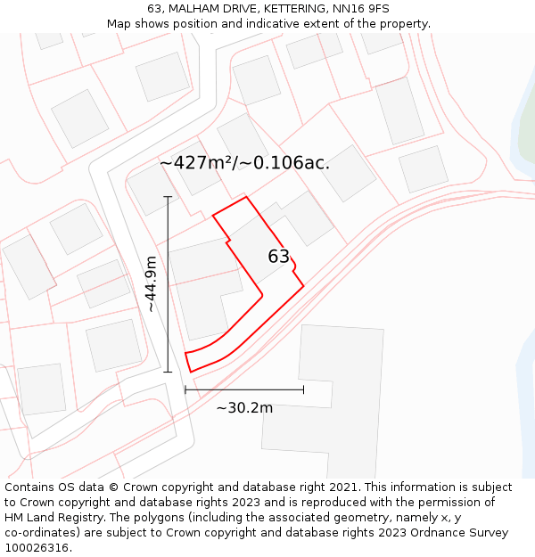 63, MALHAM DRIVE, KETTERING, NN16 9FS: Plot and title map