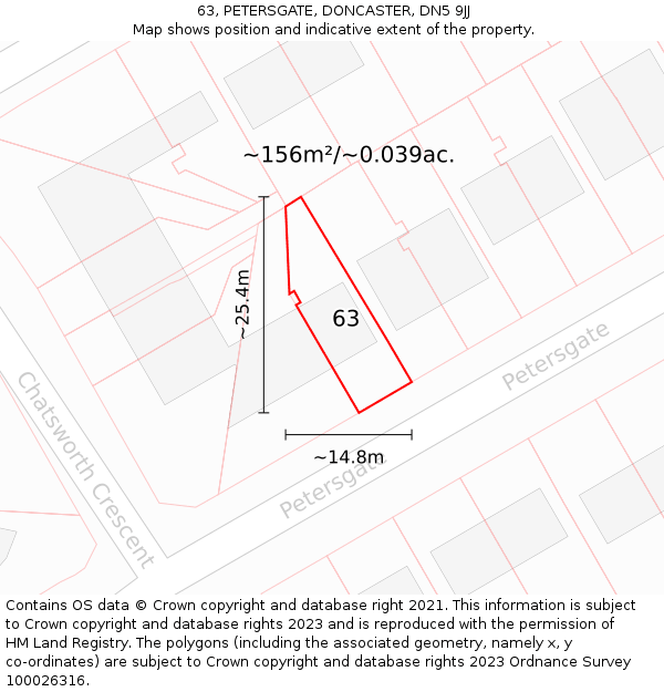 63, PETERSGATE, DONCASTER, DN5 9JJ: Plot and title map