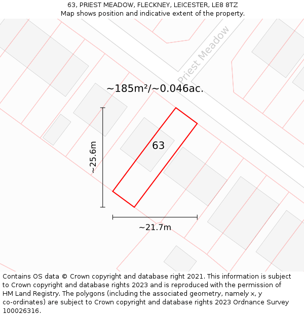 63, PRIEST MEADOW, FLECKNEY, LEICESTER, LE8 8TZ: Plot and title map