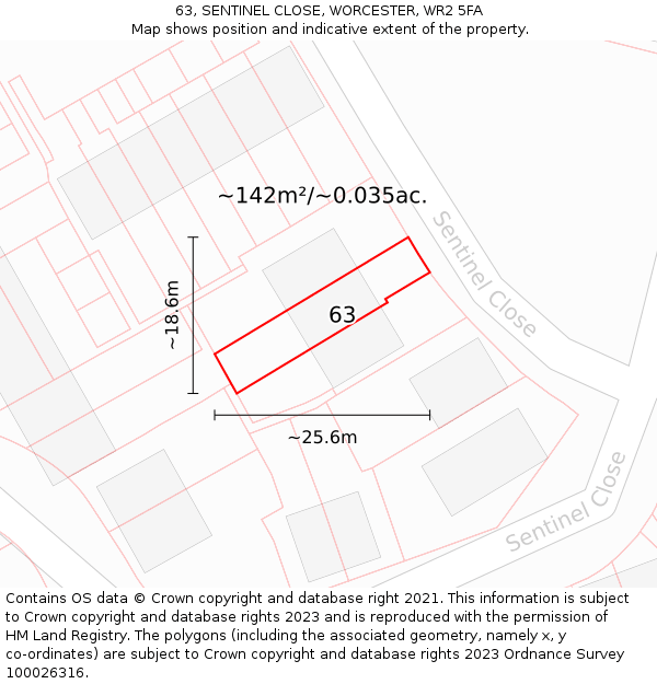 63, SENTINEL CLOSE, WORCESTER, WR2 5FA: Plot and title map