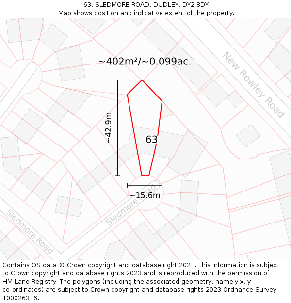63, SLEDMORE ROAD, DUDLEY, DY2 8DY: Plot and title map