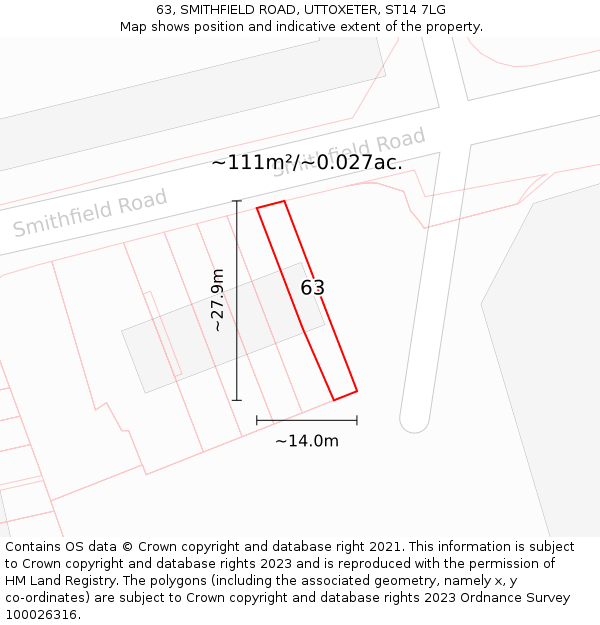 63, SMITHFIELD ROAD, UTTOXETER, ST14 7LG: Plot and title map