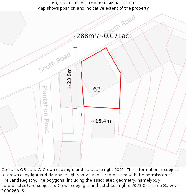63, SOUTH ROAD, FAVERSHAM, ME13 7LT: Plot and title map