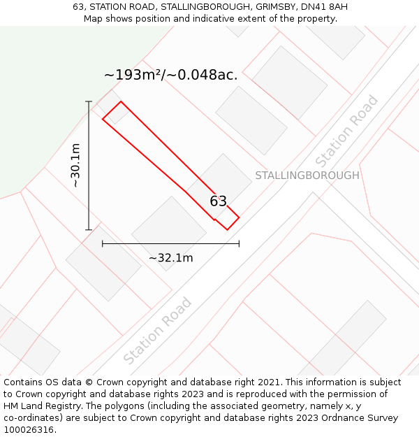 63, STATION ROAD, STALLINGBOROUGH, GRIMSBY, DN41 8AH: Plot and title map