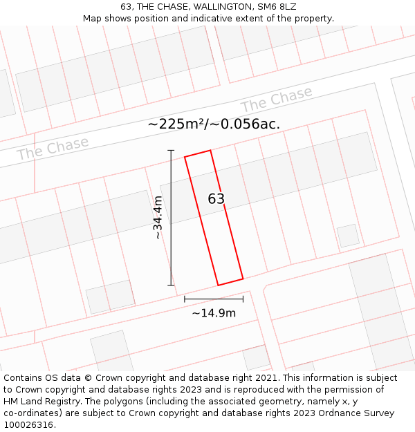 63, THE CHASE, WALLINGTON, SM6 8LZ: Plot and title map