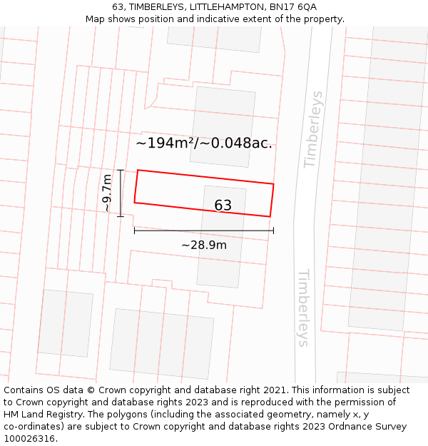 63, TIMBERLEYS, LITTLEHAMPTON, BN17 6QA: Plot and title map