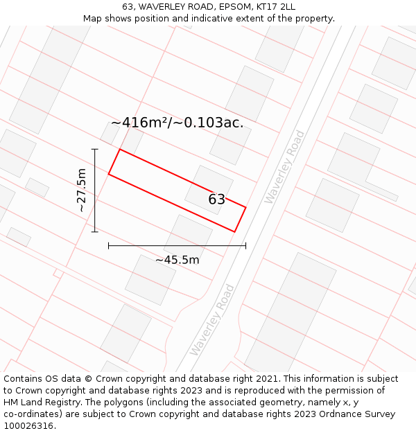 63, WAVERLEY ROAD, EPSOM, KT17 2LL: Plot and title map