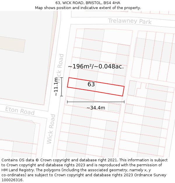 63, WICK ROAD, BRISTOL, BS4 4HA: Plot and title map