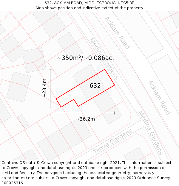 632, ACKLAM ROAD, MIDDLESBROUGH, TS5 8BJ: Plot and title map