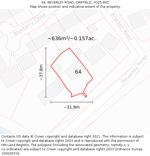 64, BEVERLEY ROAD, DRIFFIELD, YO25 6RZ: Plot and title map