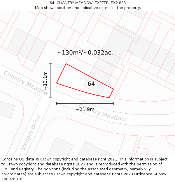 64, CHANTRY MEADOW, EXETER, EX2 8FR: Plot and title map