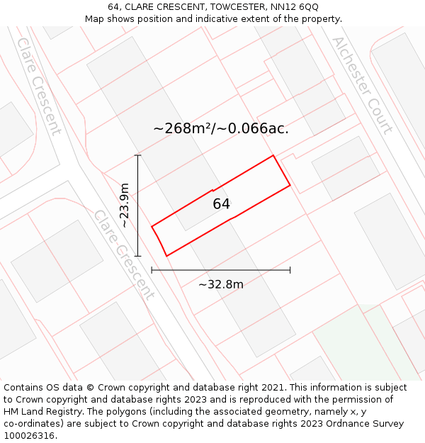 64, CLARE CRESCENT, TOWCESTER, NN12 6QQ: Plot and title map
