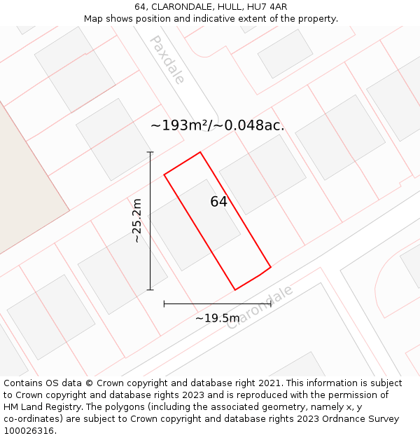 64, CLARONDALE, HULL, HU7 4AR: Plot and title map