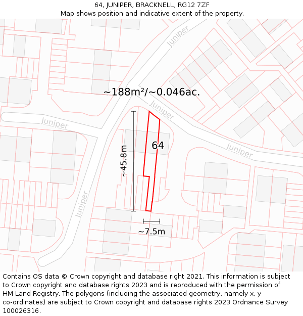 64, JUNIPER, BRACKNELL, RG12 7ZF: Plot and title map