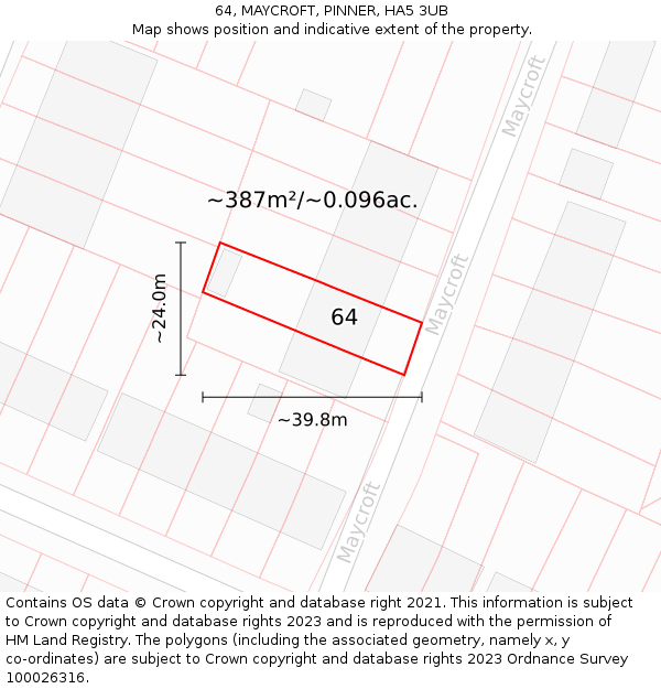 64, MAYCROFT, PINNER, HA5 3UB: Plot and title map