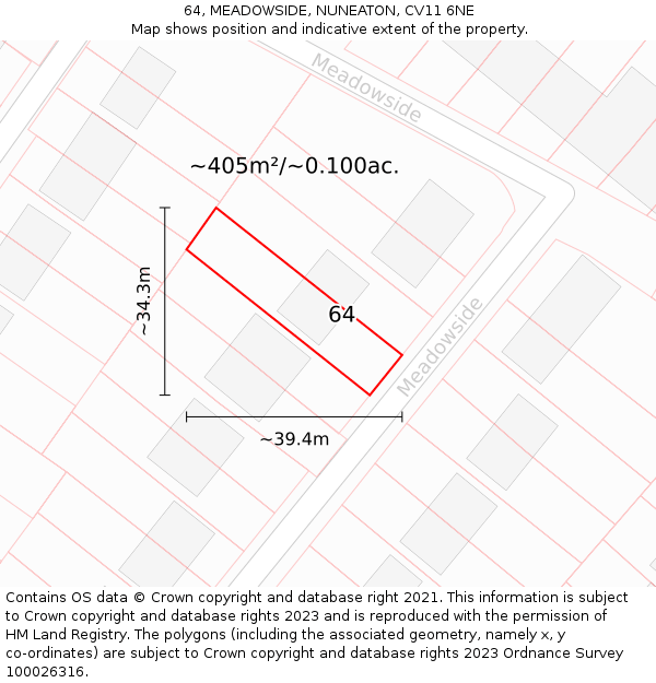 64, MEADOWSIDE, NUNEATON, CV11 6NE: Plot and title map