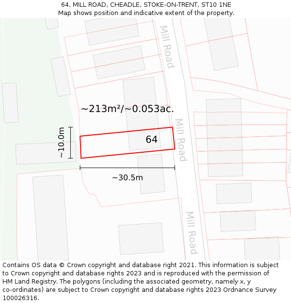 64, MILL ROAD, CHEADLE, STOKE-ON-TRENT, ST10 1NE: Plot and title map