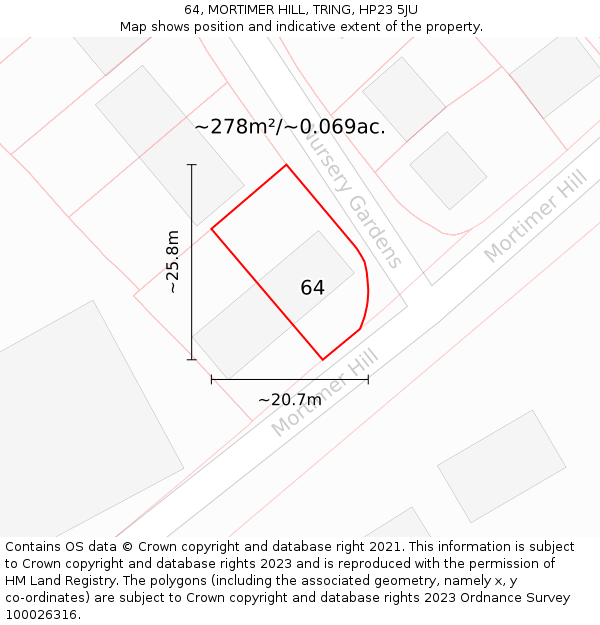 64, MORTIMER HILL, TRING, HP23 5JU: Plot and title map