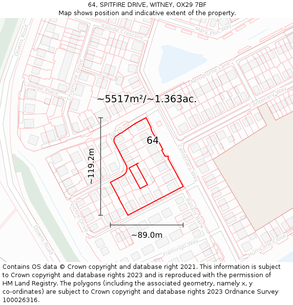 64, SPITFIRE DRIVE, WITNEY, OX29 7BF: Plot and title map