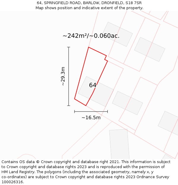 64, SPRINGFIELD ROAD, BARLOW, DRONFIELD, S18 7SR: Plot and title map
