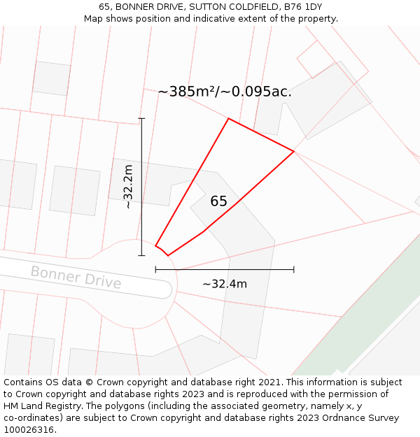 65, BONNER DRIVE, SUTTON COLDFIELD, B76 1DY: Plot and title map