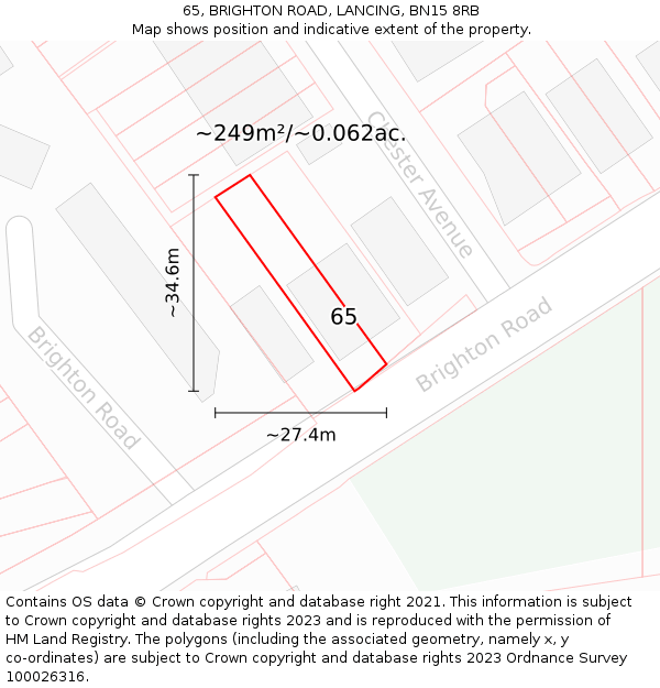 65, BRIGHTON ROAD, LANCING, BN15 8RB: Plot and title map