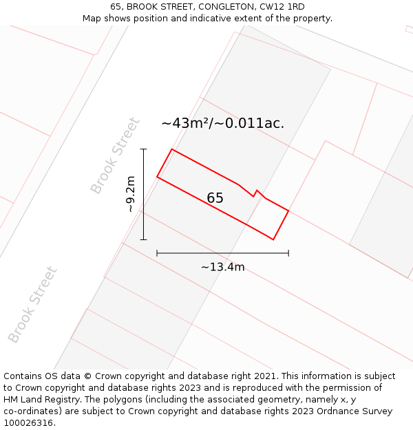 65, BROOK STREET, CONGLETON, CW12 1RD: Plot and title map