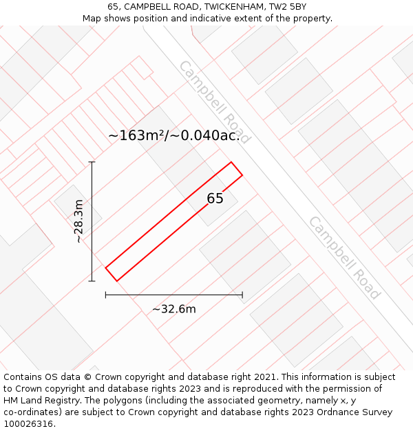 65, CAMPBELL ROAD, TWICKENHAM, TW2 5BY: Plot and title map