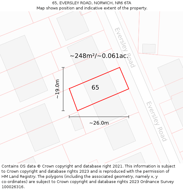 65, EVERSLEY ROAD, NORWICH, NR6 6TA: Plot and title map