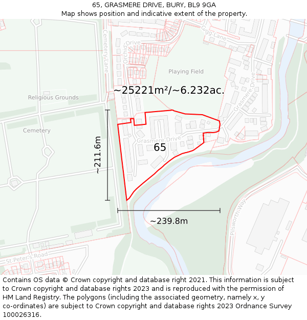 65, GRASMERE DRIVE, BURY, BL9 9GA: Plot and title map