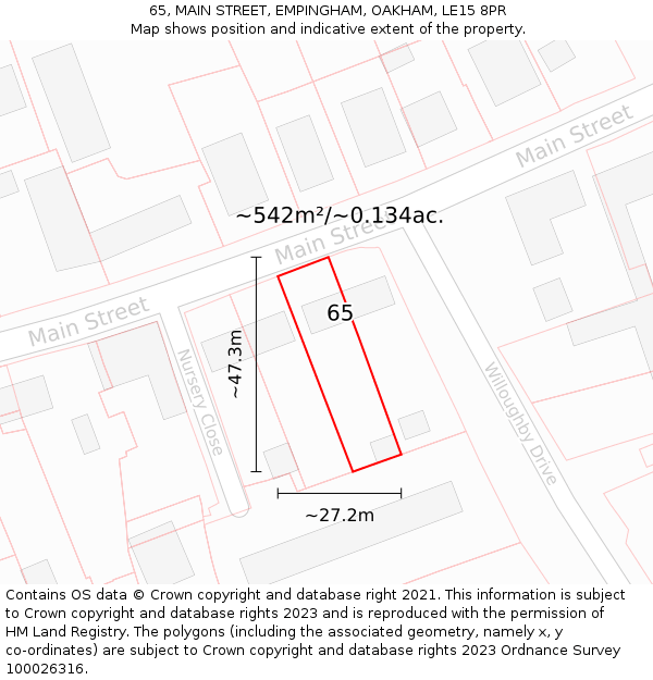 65, MAIN STREET, EMPINGHAM, OAKHAM, LE15 8PR: Plot and title map