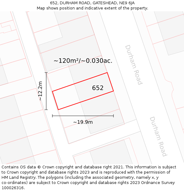 652, DURHAM ROAD, GATESHEAD, NE9 6JA: Plot and title map