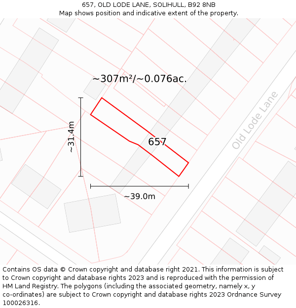 657, OLD LODE LANE, SOLIHULL, B92 8NB: Plot and title map
